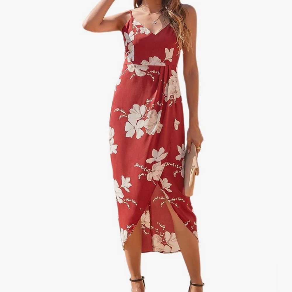 Red Floral MIDI Wrap dress